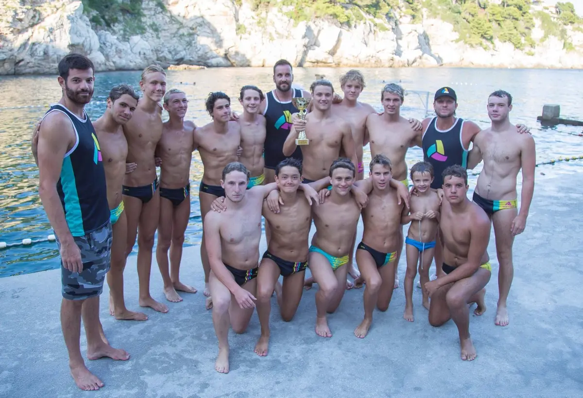 Players in the sea during a camp match